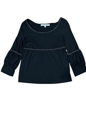 Studio M Black Scoop Neck 3/4 Sleeve Tunic with Contrast Piping